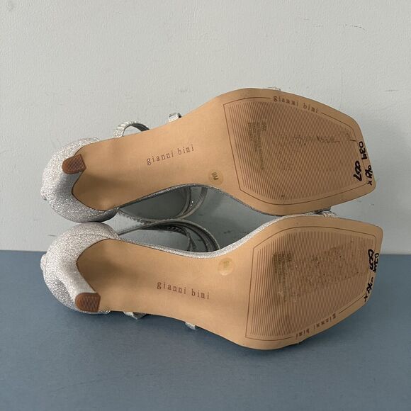 Gianni Bini Shawn Sparkle Embellished Silver Strappy Dress Sandal Heels - Picture 8 of 8